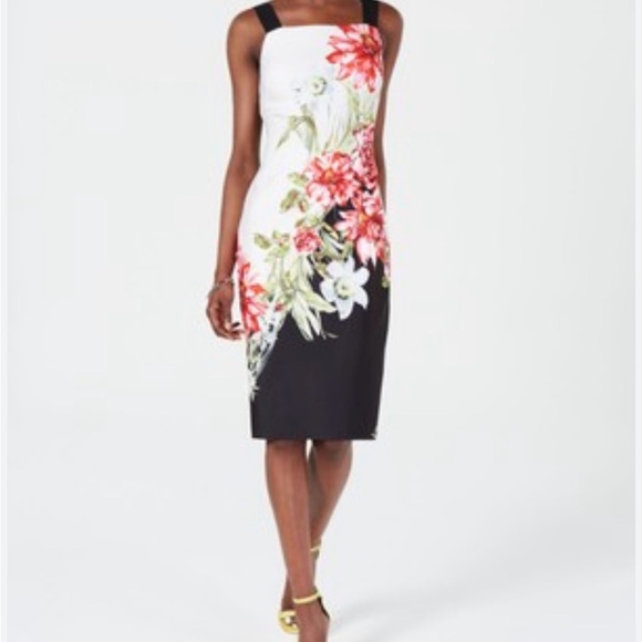 Adrianna Papell NWT Floral Square Neck Scuba Knee Length Sheath Dress Size 16 - Picture 1 of 11